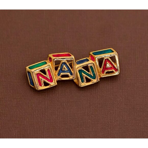 Vintage Letter Blocks "NANA" Brooch - U21 - Picture 1 of 2